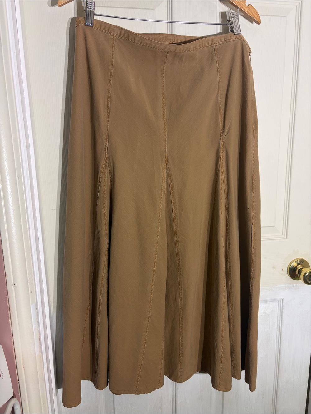 Isabella Bird Tan Cotton Flared A line boho‎ neutral Skirt zipper hook Size 14